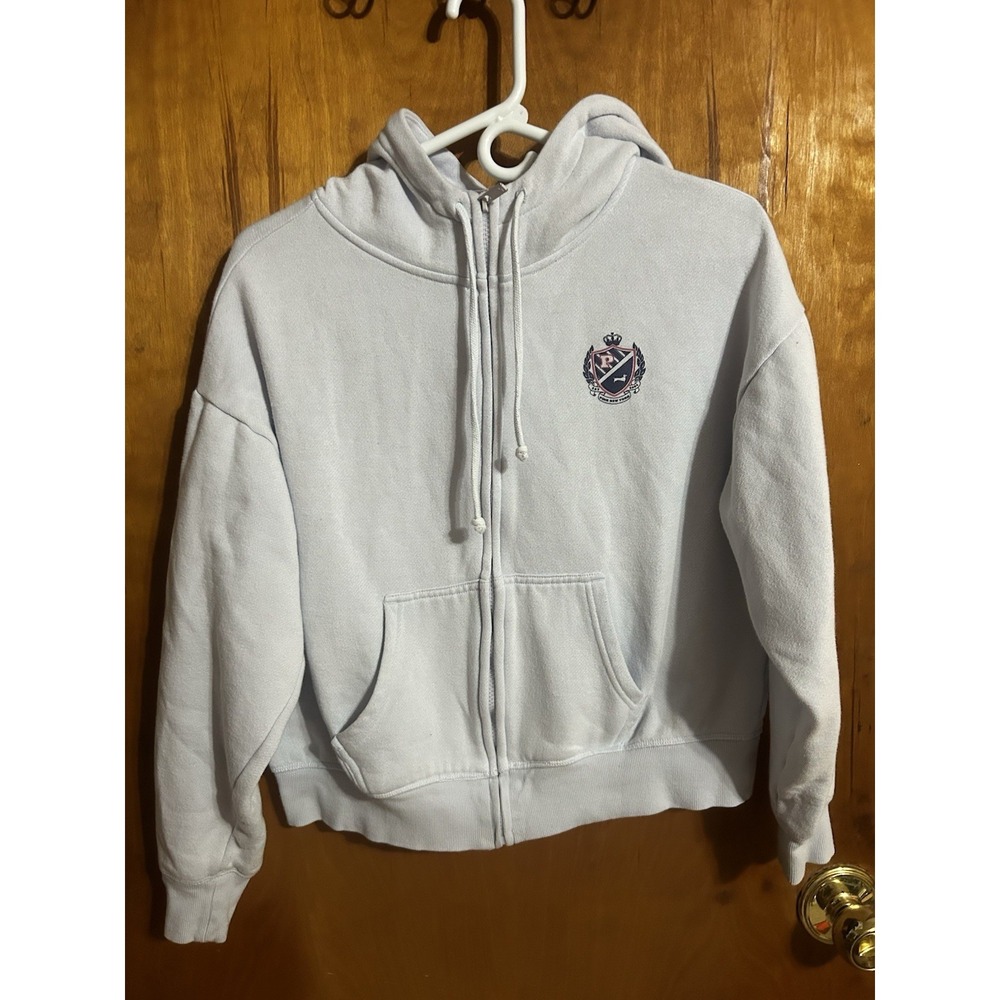PINK Ivy Fleece Campus Full-Zip Hoodie, XS, Light Blue, Victoria Secret